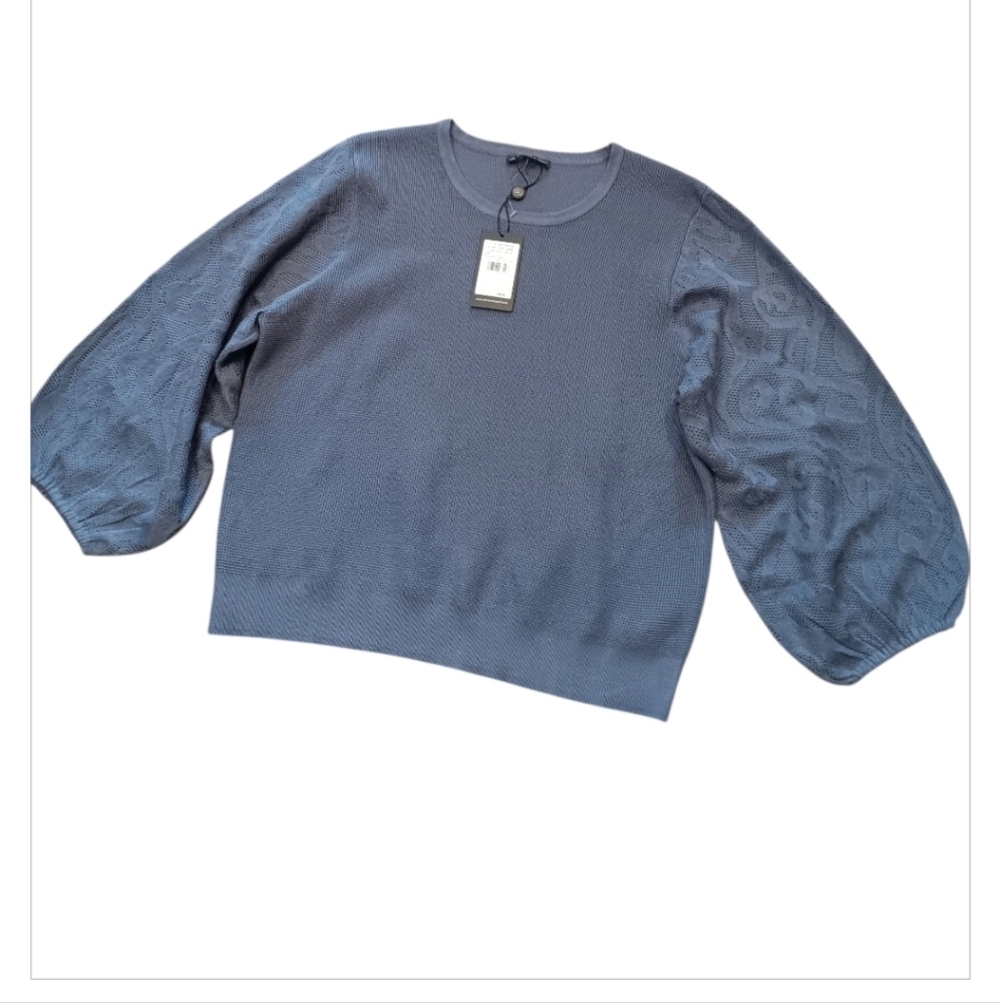 Adrianna Papell Blue Textured Sweater with Balloon Sleeves